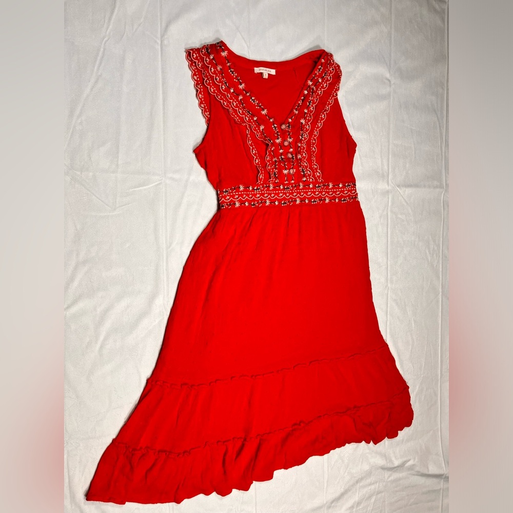 Skies are Blue Red Dot Midi Dress